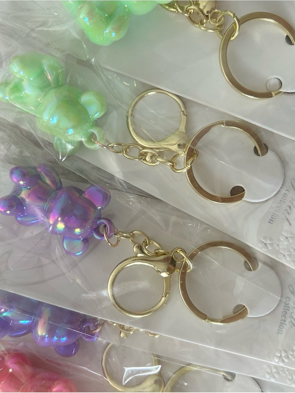 4/$100 Iridescent Bear Keychain with Gold Hardware - Aqua